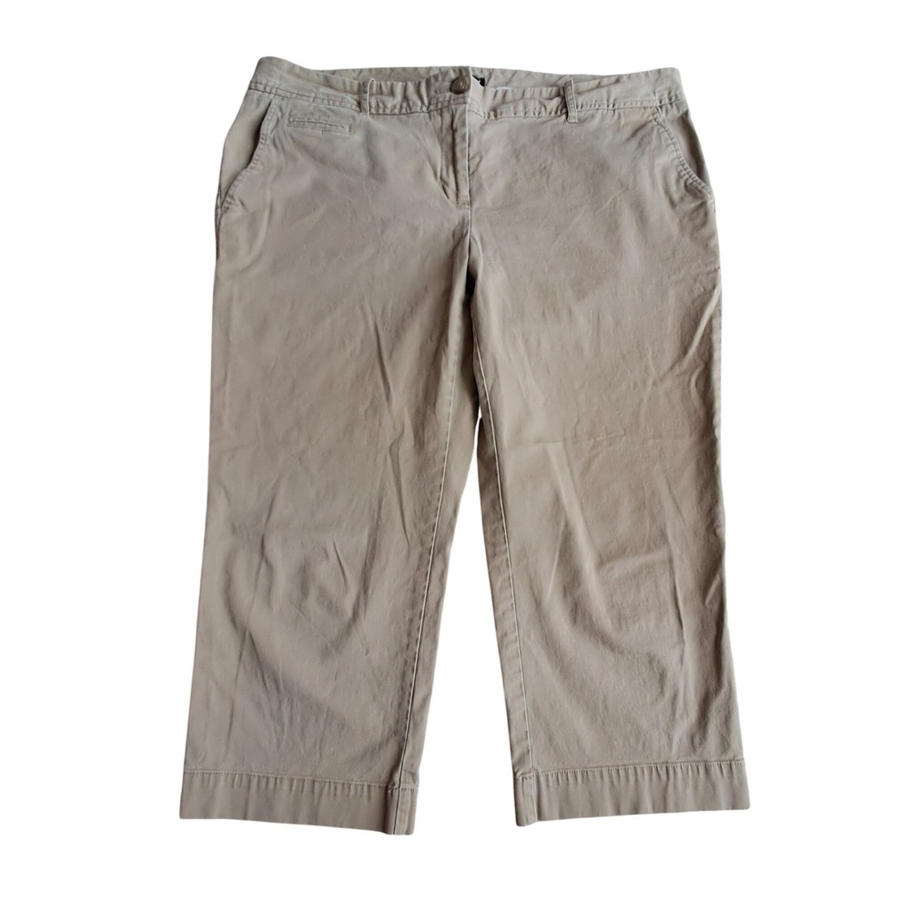 Lands End Fit 1 Tan Khaki Chino Crop Pants Womens 14P Stretch Straight Leg